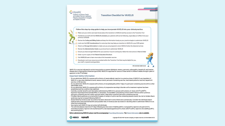 Transition Checklist for VAXELIS® (Diphtheria and Tetanus Toxoids and Acellular Pertussis, Inactivated Poliovirus, Haemophilus b Conjugate and Hepatitis B Vaccine)
